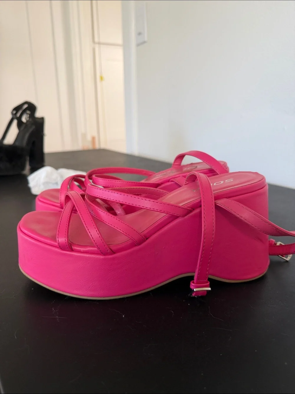Soda Bright Pink Strappy Platform Sandals